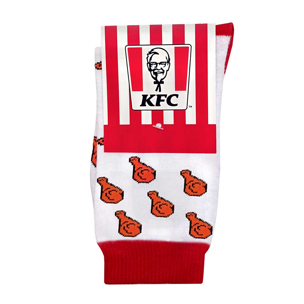 Calcetín con etiqueta personalizada de franjas rojas y logo KFC